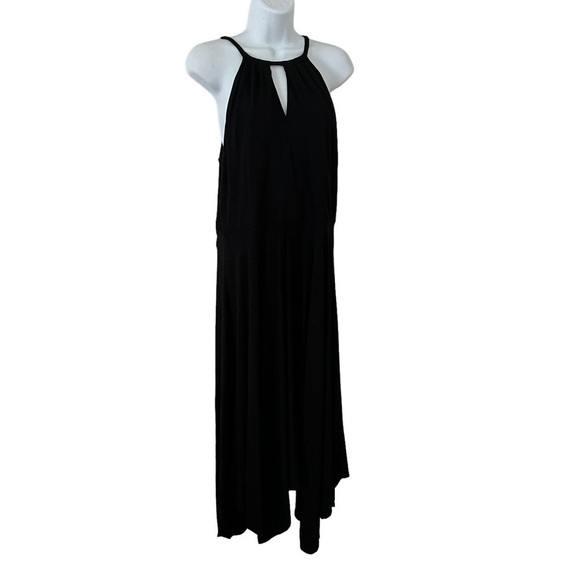Ann Taylor Black Stretch Maxi Halter Dress Key Hole Plus Size XL 14 EUC - Picture 1 of 7